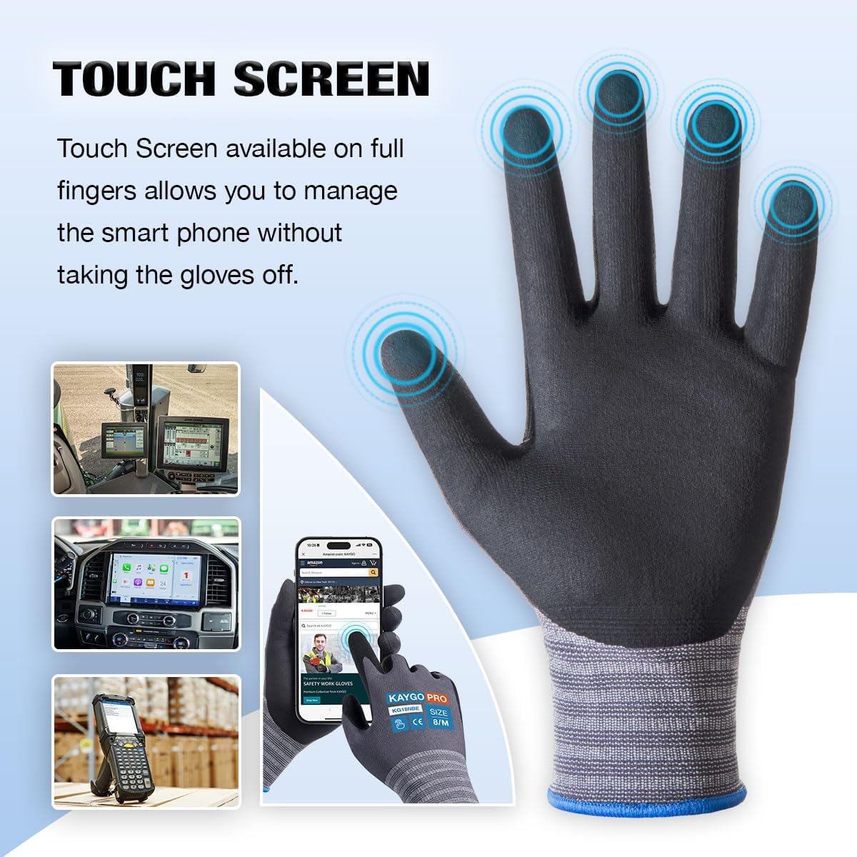 KAYGO Safety Work Gloves MicroFoam Nitrile Coated, 3 Pairs KG18NB,Seamless Knit Nylon Glove with full fingers Touchscreen, Ideal for Automotive,Warehouse,Construction (Gray, X-Large)