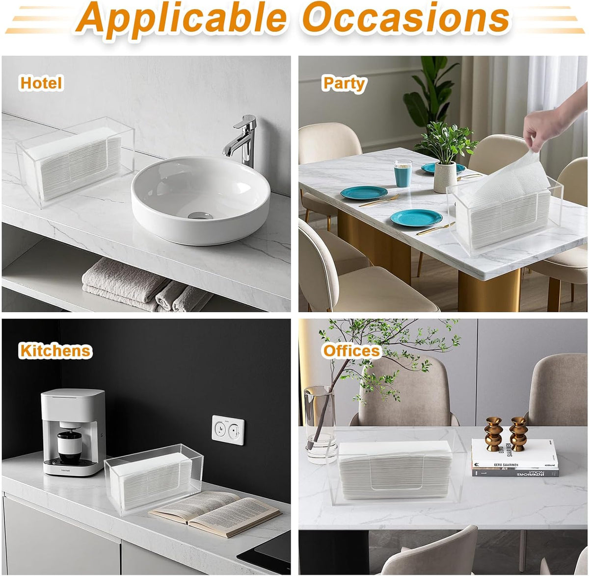 2Pack Acrylic Paper Towel Dispenser, Napkin Holder for Bathroom, Kitchen & Countertop – Paper Towel Holder Z-Fold/C-Fold/Multi-Fold Holder, Shatter-Resistant & Space-Saving (2)