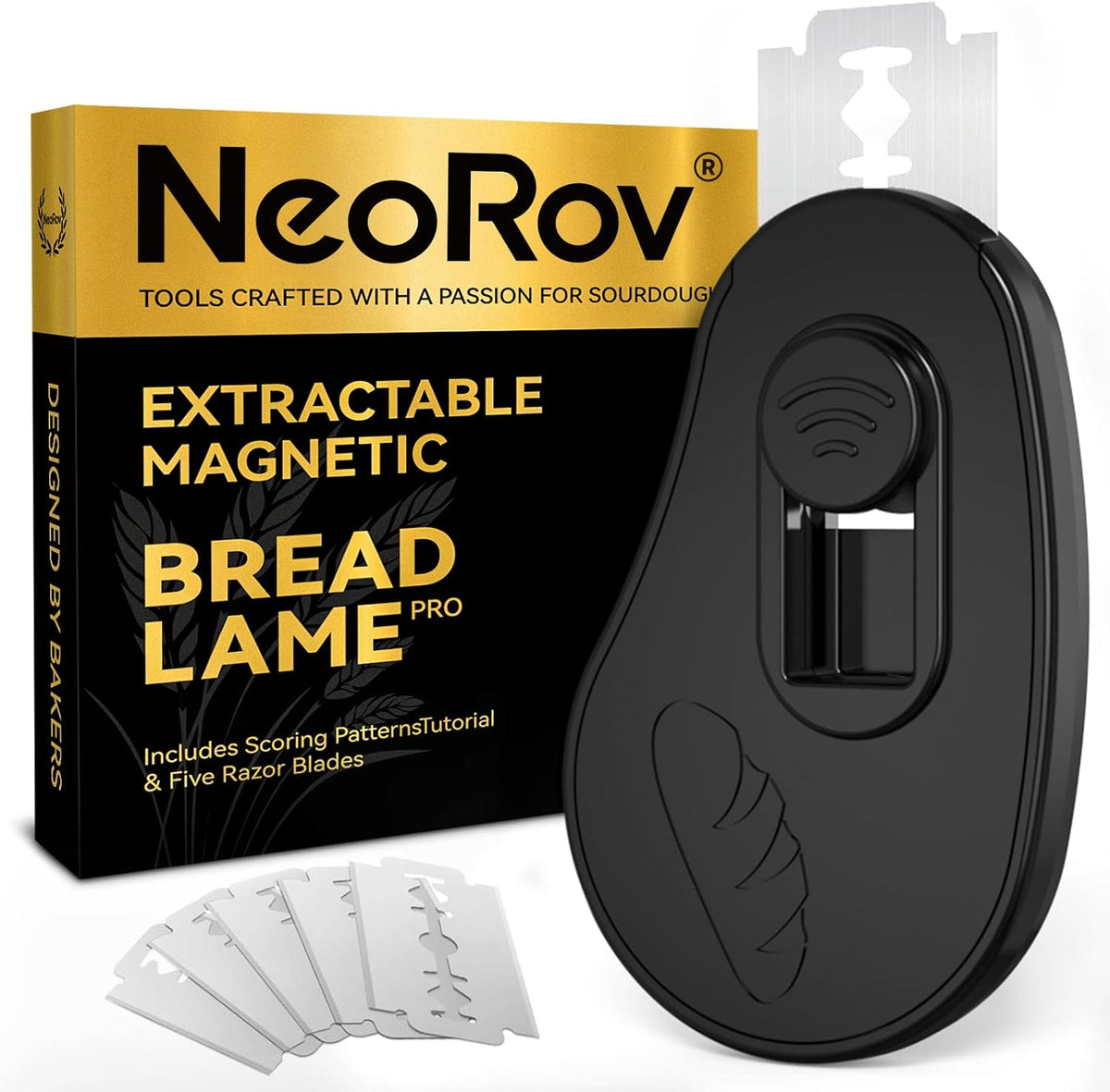 Extractable & Magnetic Bread Lame Dough Scoring Tool - Professional Sourdough Scoring Tool - Sourdough Bread Baking & Bread Scoring Tool - Scoring Patterns booklet & 5 Razor Blades (Black)