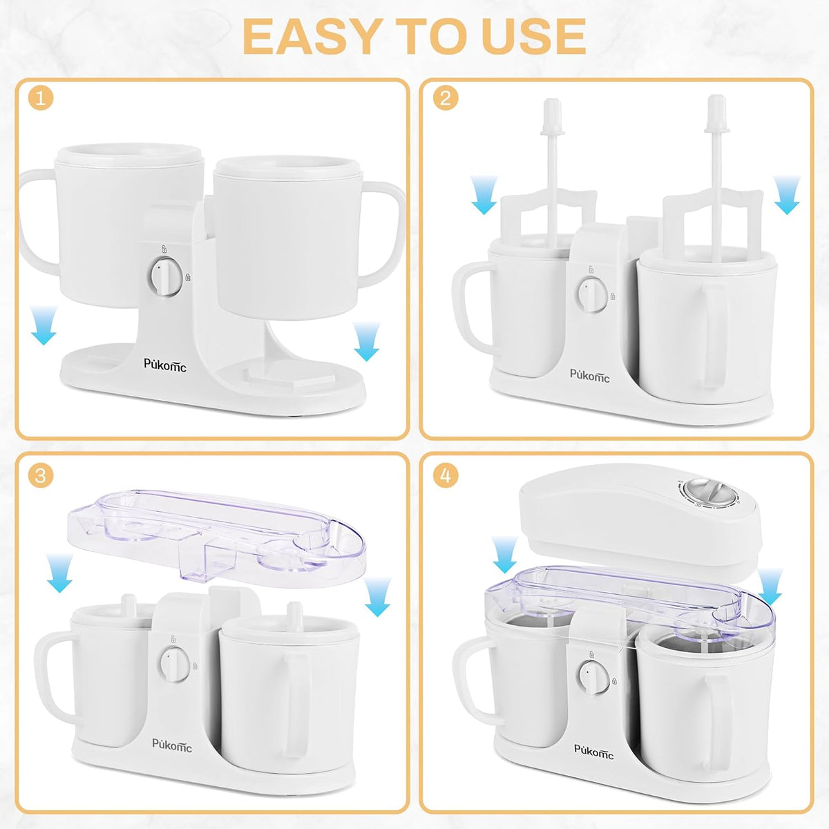Pukomc Ice Cream Maker Machine for Home Use, with Two Ice Cream Bowls,Simple Operation and Easy to Clean,White
