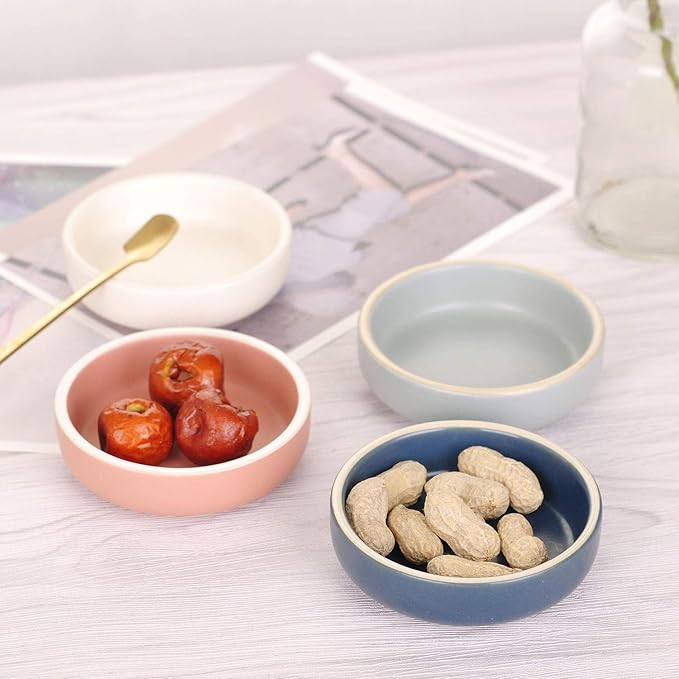 WHJY 3.5 inches Set of 4 Ceramic Sauce Dishes Side Dish Sushi Dipping Bowls, Matte Glaze Porcelain Tableware Serving Dish Appetizer Plates Stackable Ramekins