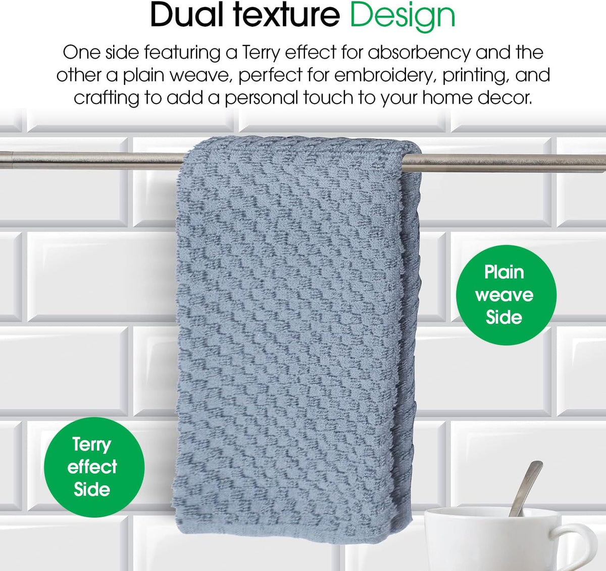 DG Collections Grey Kitchen Towels - 100% Cotton Terry Tea Towels for Cleaning, Drying, and Highly Absorbent Kitchen Dish Cloth for Bar Cleaning - 8 Pack - 15 x 25 Inches