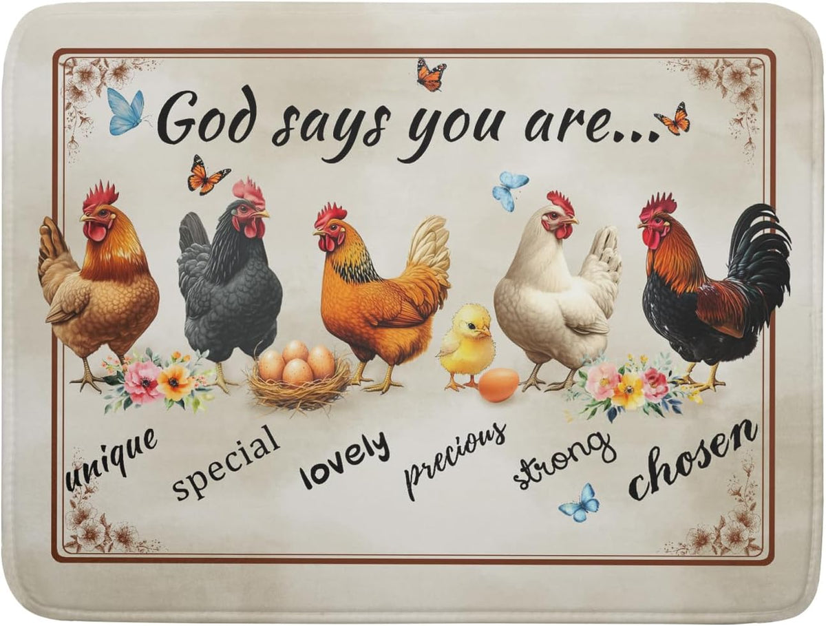 Farmhouse Rooster Dish Drying Mat - Vintage Chicken Absorbent Microfiber Dish Drying Pad for Kitchen Coffee Bar