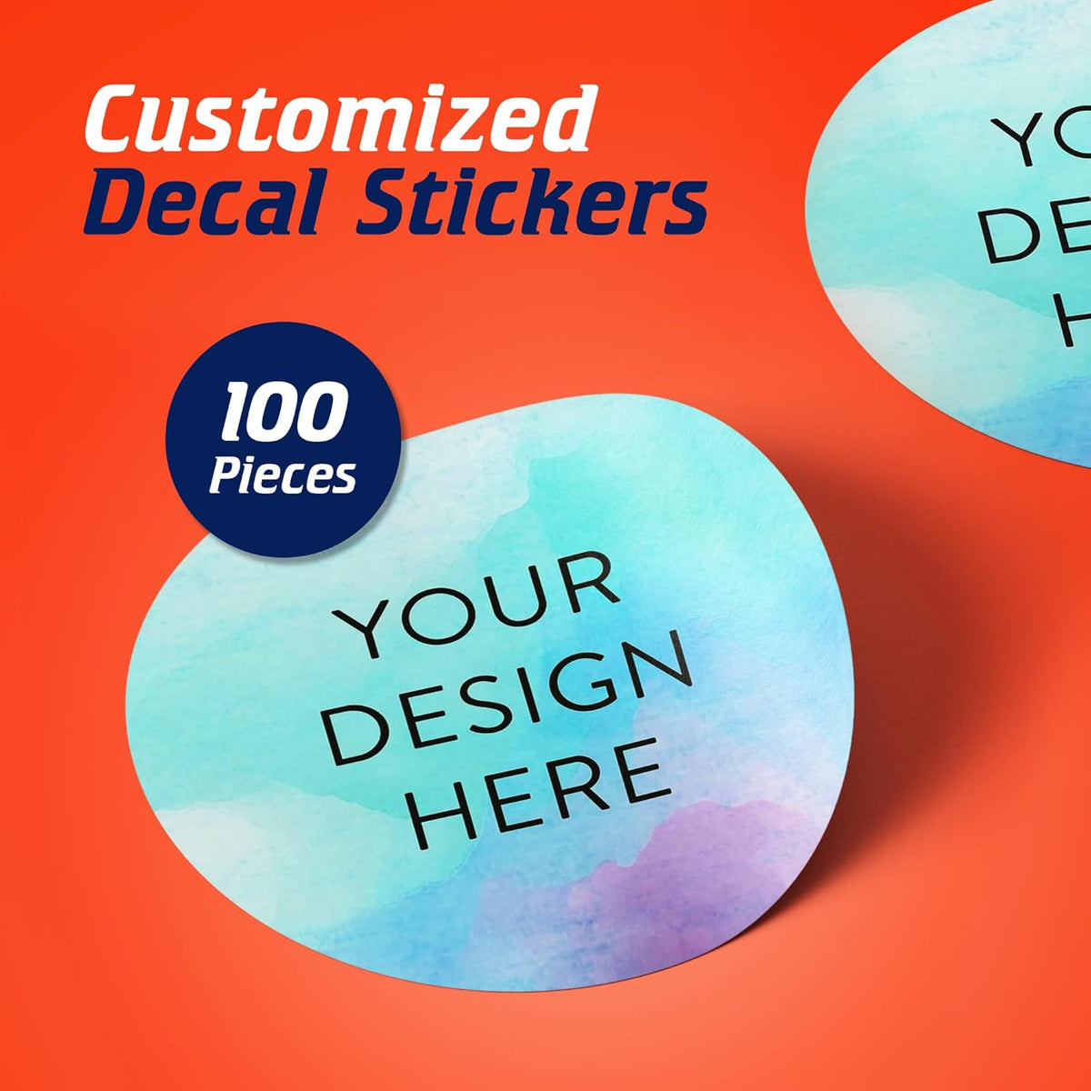 100 Custom Vinyl Stickers - Upload Your own Image, Text, Design, Logo - Personalized Logo Labels for Handmade, Packaging, Bottle, Jars, Candle, Brand Stickers (Blue Swirls, 4x4)