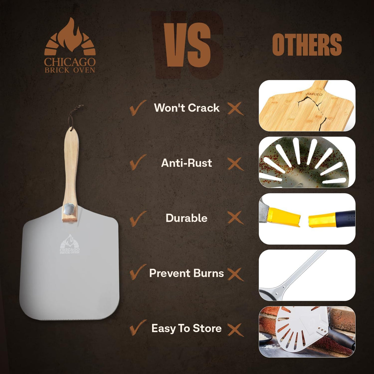 Chicago Brick Oven Aluminum Pizza Peel 12" x 14" with Foldable Wooden Handle, 25" Long Turning Spatula, Pizza Paddle, Pizza Spatula Paddle, Aluminum Metal Pizza Peel 12 Inch, Pizza Accessories