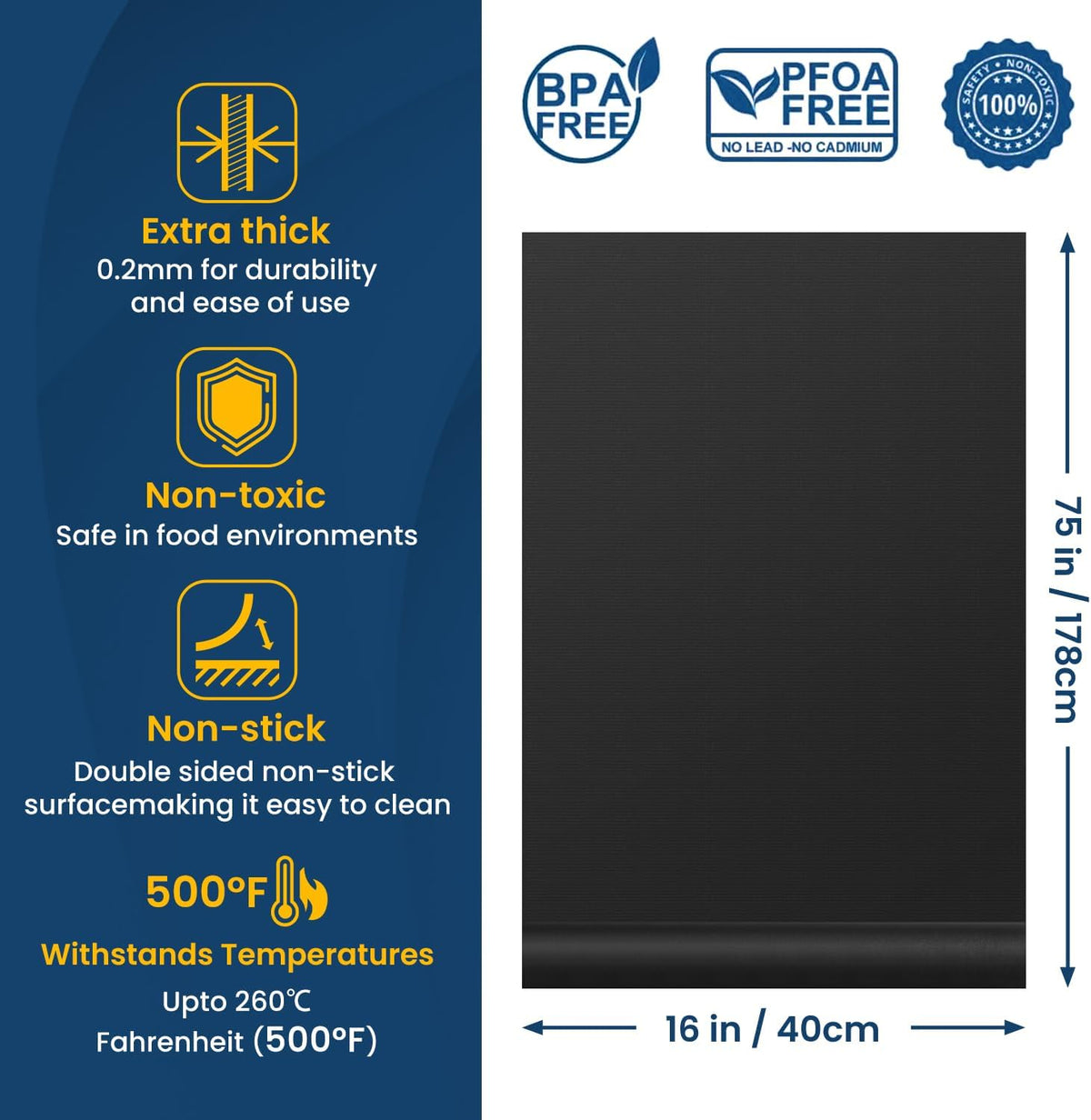 16 X75 Inch Oven Liner for Bottom of Oven, Reusable and Thick Heavy Duty Non Stick Teflon Oven Mats Cut to Custom Fit Electric, Gas, Toaster, Convection, Microwave and Grills