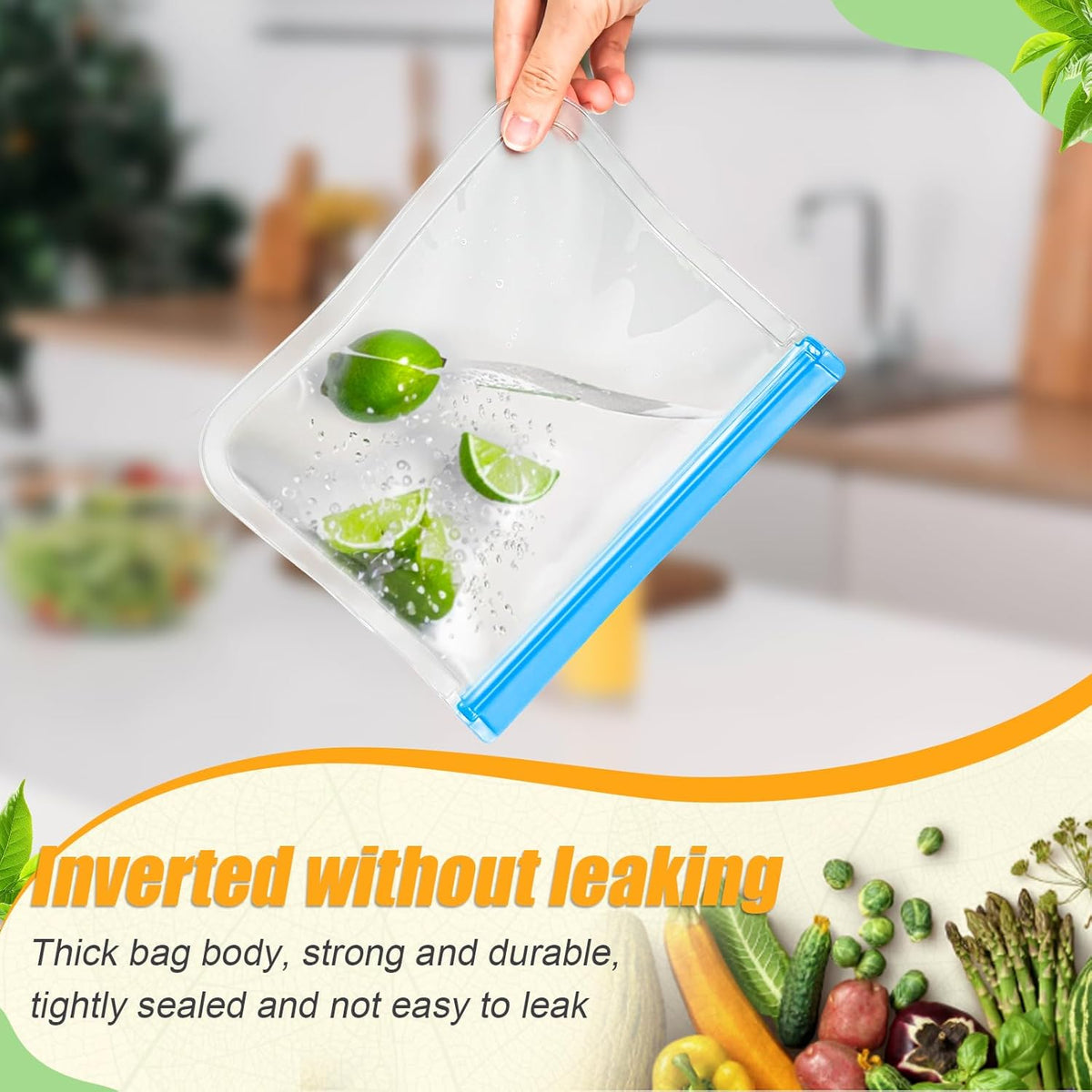 10 Pack Reusable Storage Bags, Dishwasher Safe Reusable Food Storage Bags, Silicone Leak proof Freezer Bag for Lunch, Sandwich, Snack, Marinate Meat, Salad Fruit