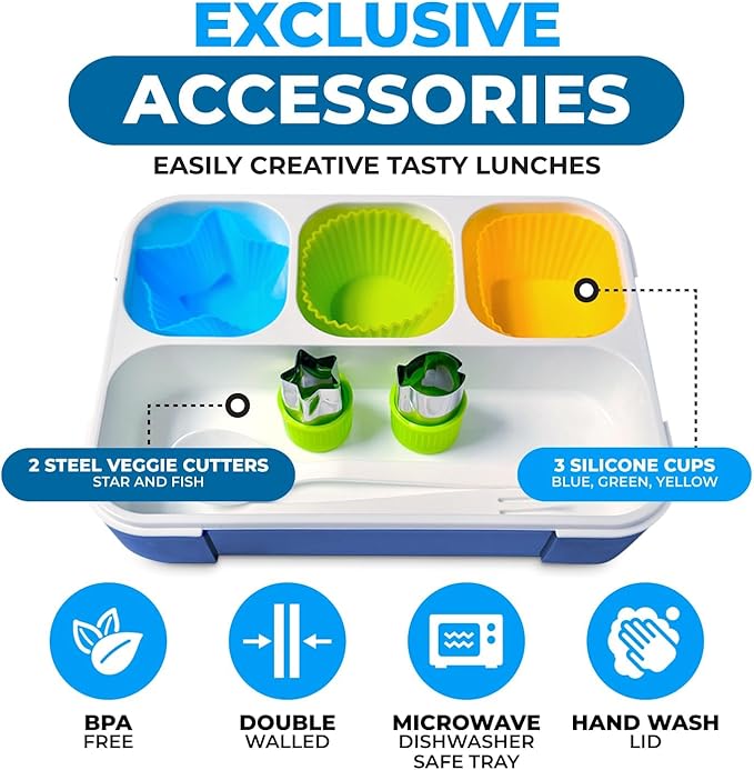Camo Lunch Box for Boys, Bento-Box with Insulated Bag Ice Pack and Accessories, Set for Kids, Insulated Thermal Bag for School, Container Boxes for Big Kid Tween Adult Lunches, Blue Black Camouflage