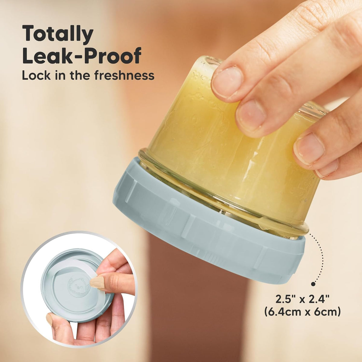 KeaBabies 6pk 4oz Glass Baby Food Containers with Lids - Leak-Proof, Microwavable Small Glass Jars, Baby Purees & Toddler Snack Storage Containers, BPA-Free, Dishwasher & Freezer Safe(Slate)