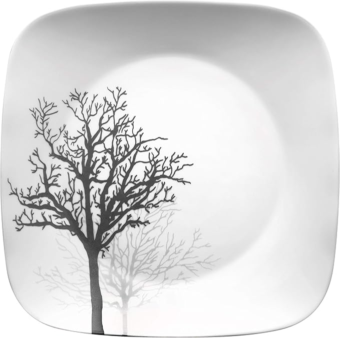 Corelle Vitrelle 18-Piece Service for 6 Dinnerware Set Triple Layer Glass and Chip Resistant, Lightweight Square Plates and Bowls Set, Timber Shadows
