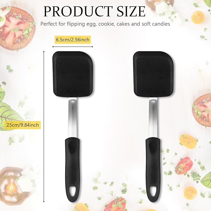 Silicone Cookie Spatula Turner 2 Pack Mini Brownie Spatula Flexible Kitchen Small Silicone Turner for Nonstick Cookware Heat Resistant No Scratch Flipper for Egg Pancake(Black)