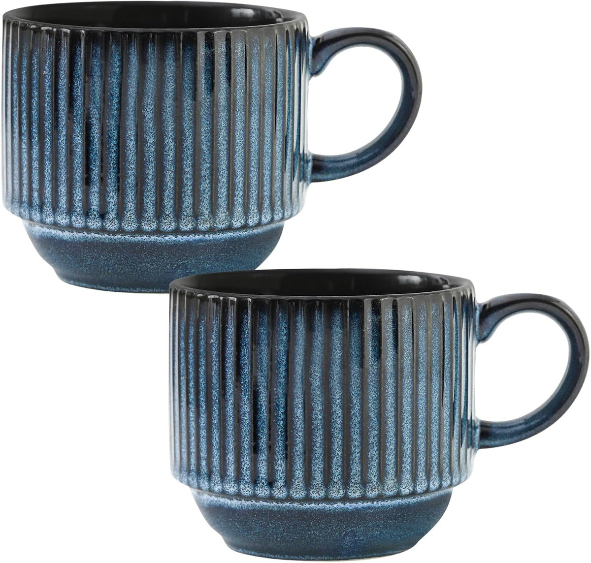 Hasense Coffee Mug Ceramic Set of 2 with Stand - 15 oz Stackable Coffee Cups for Wedding & Housewarming Gifts - Microwave Dishwasher Safe, Navy Blue