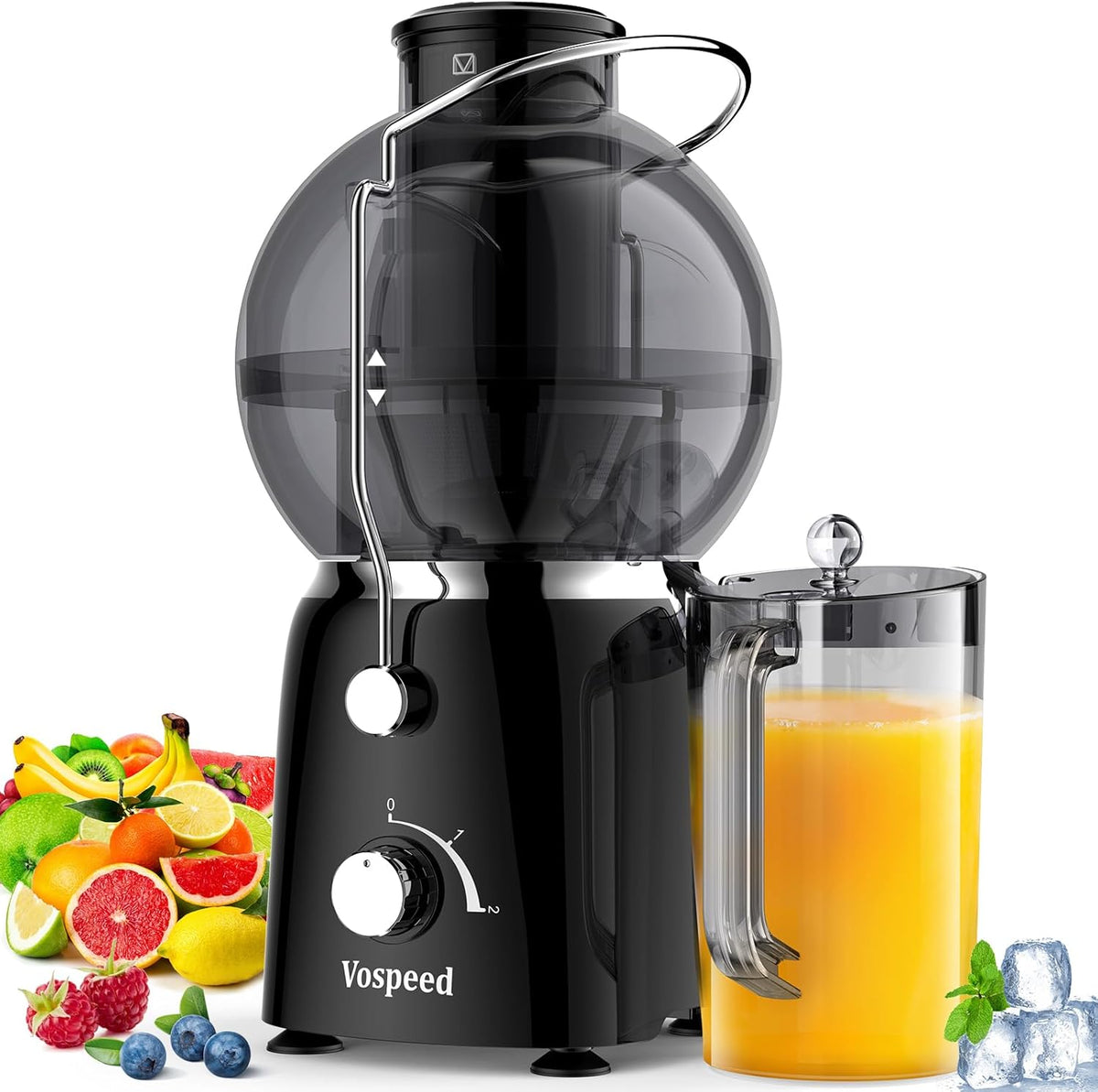 Juicer Maker,Vospeed Juicer Machines,750W juicer machines vegetable and fruit,With 3.5-Inch Wide-Mouth Feed Chute,Juice Extraction at Constant Temperature,With 1.2L Cup, BPA-Free,Easy to Clean (Black)