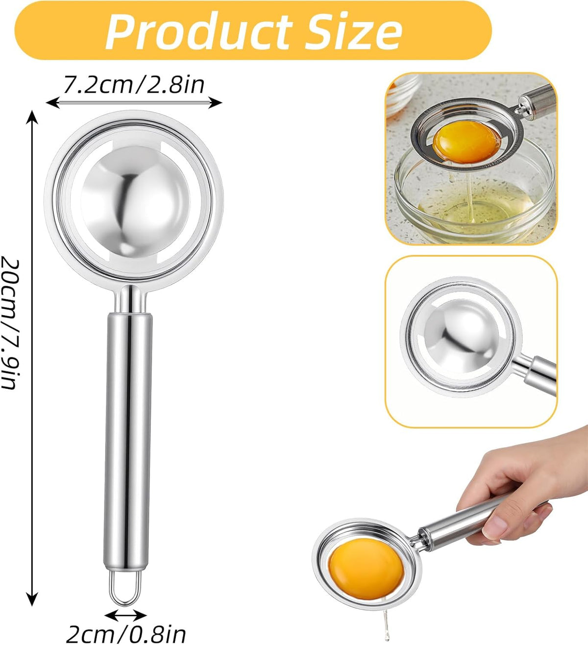 2PCS Egg Separator for Raw Eggs, Stainless Steel Eggs Yolk White Separation Tool Egg Yolk Separator Kitchen Gadget Cooking Baker Tool for Kitchen Baking