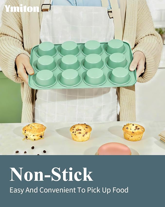 Ceramic Nonstick Baking Pans Set, Non Toxic 30 PCS Stackable Bakeware Sets, 550°F Oven Safe Baking Sheet & Pans, Warp-Free, Dishwasher Safe, PTFE/PFOA/PFOS-Free (Green)