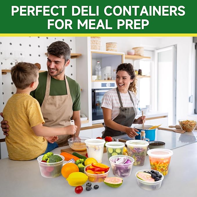 50 Set 16 oz Deli Containers with Lids, Leak-Proof BPA Free Plastic Take Out Bowls, Food Storage Containers for Takeout Meal Prep Storage, Freezer, Microwave & Dishwasher Safe