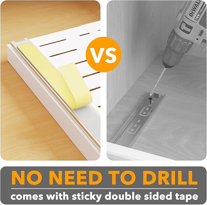 SpaceAid Pull Out Cabinet Organizer, 1 Pack Expandable 11.8"-19.6" (Need to Pull to Widen) Heavy Duty Pull-Out Drawer with Adhesive Tape for Kitchen Storage Cabinets (White, 21" Deep)