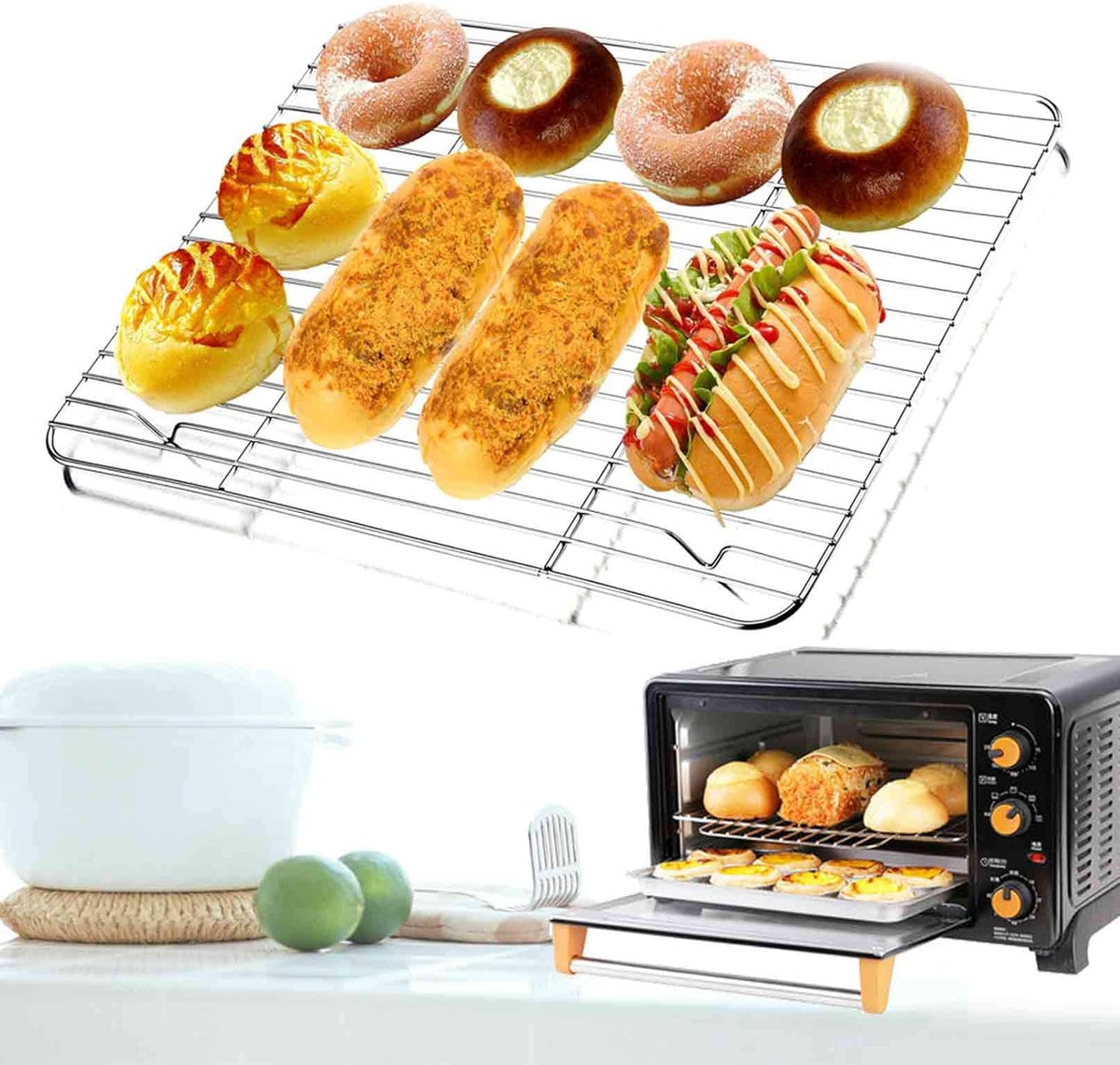 TeamFar Cooling Rack, Baking Roasting Rack Stainless Steel for Baking Sheet Oven Pan, Healthy & Rust Free, Mirror Finish & Dishwasher Safe - Set of 2(15 inch & 11 inch)