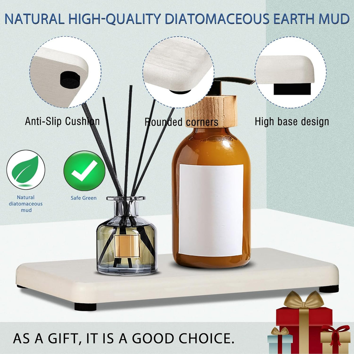 4PCS Water Absorbing Stone Tray, Quick Drying Diatomite Stone Sink Tray, Water Absorbent Stone Coasters for Bathroom Counter, Kitchen Soap Dish Holders Toothbrush Holders in Modern Home