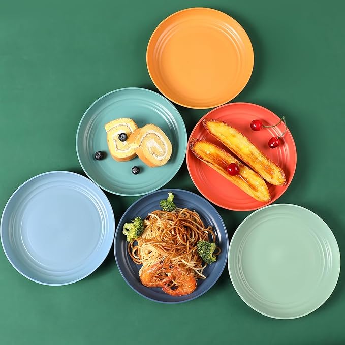 12 Pcs Unbreakable Deep Dessert Plates Set, 8 inch Reusable Plastic Wheat Straw Plates, Microwave and Dishwasher Safe Plate for Kitchen, Lightweight Plate for Dessert, BPA Free, Dark Blue