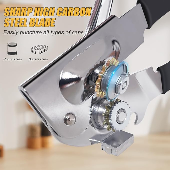Commercial Can Opener, ICEKATl Can Opener Manual Heavy Duty Easy for Big Cans with Magnet, Folding Hand Crank With Comfortable Long Handles