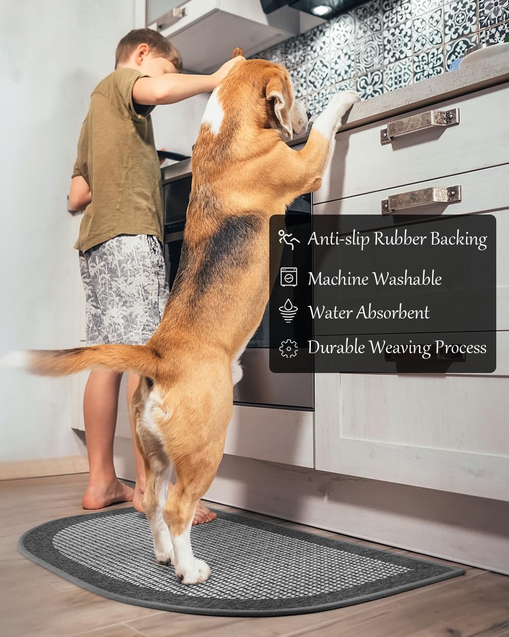 PADOOR Kitchen Mats for Floor, Kitchen Rugs Non Slip Washable, Half Circle Kitchen Floor Mat Sink Rug Rubber Backed Super Absorbent, 20”x32” Grey