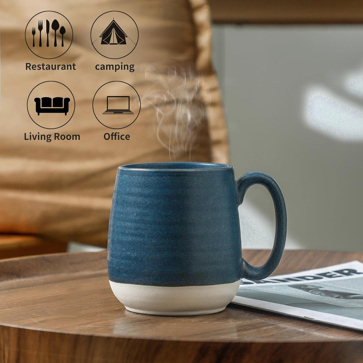 Hasense Coffee Mugs, 20 oz Oversized Coffee Cups Ceramic, Tea Cup with Handle for Coffee Cappuccino Soup Latte Hot Cocoa, Holiday Gift Mugs for Women and Men, 1 PCS(Deep Blue)