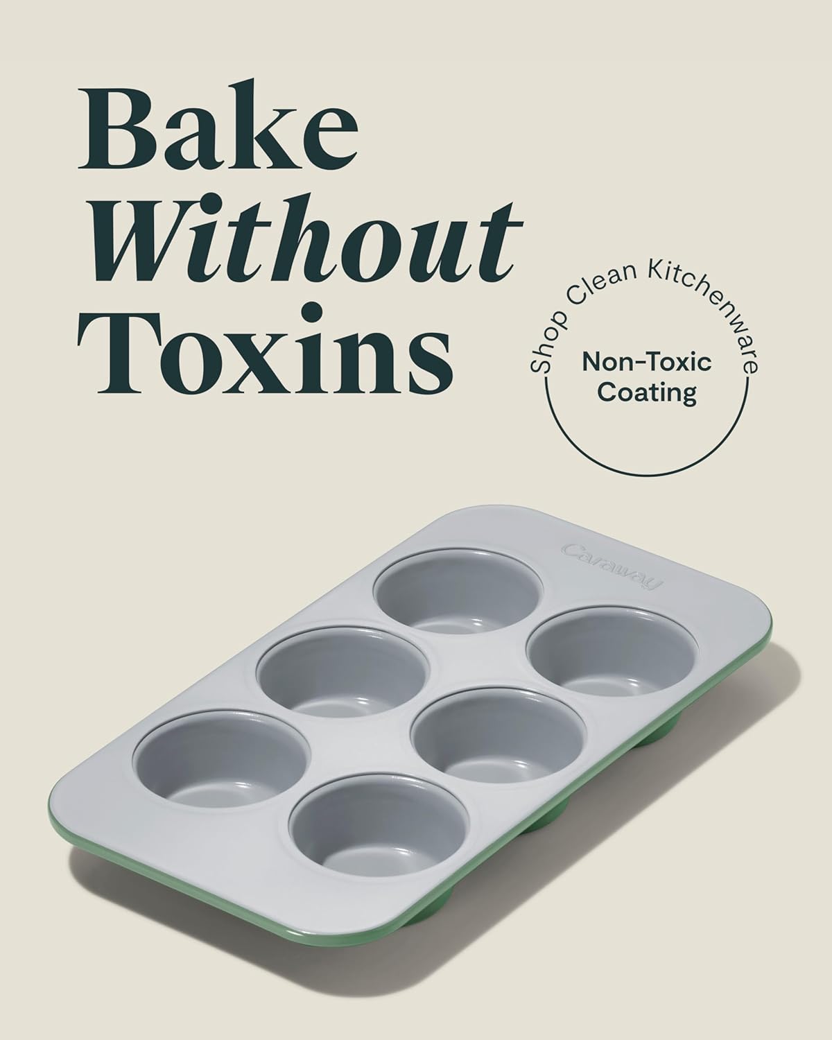 Caraway Nonstick Ceramic 6 Cup Muffin Pan Duo – Non-Toxic, PTFE & PFOA Free – Oven Safe – Aluminized Steel Core – Small Muffin Pan for Baking Cupcakes, Muffins & More - Sage