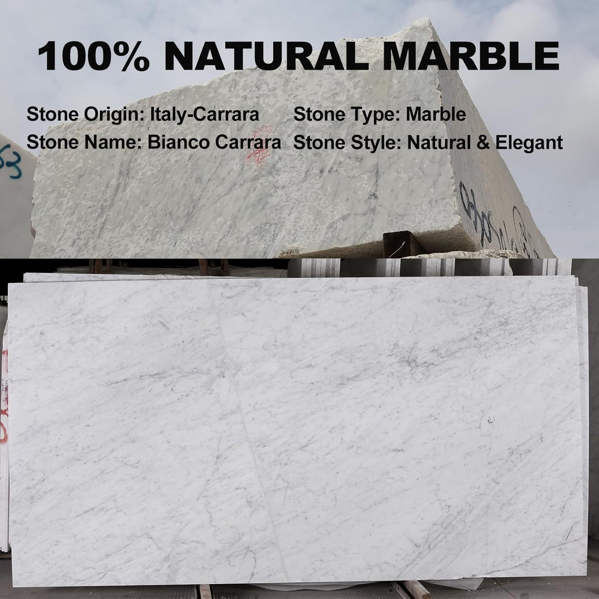 Koville Italian Marble Paper Towel Holder Countertop, Stone Rod Paper Towel Holder Stand for Kitchen Storage, for Standard or Jumbo-Sized Rolls(Bianco Carrara)