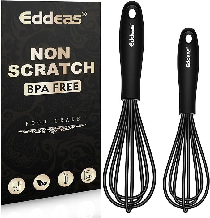 Silicone Mini Whisk, Small whisks Non-Stick Tiny Whisks set of 2（5.5in & 7.5in）-Heat Resistant (450°F) Whisks, Balloon Egg Beater Perfect for Whisking, Beating, Mixing, Blending, Black