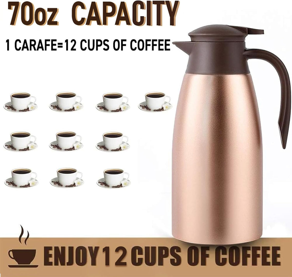70oz Thermal Coffee Carafe, 2 Pack Airpot Insulated Coffee Urns Stainless Steel Vacuum Thermal Pot Dispenser for Coffee, Hot Water, Tea, Hot Beverage - Keep 12 Hours Hot, 24 Hours Cold (Rose)