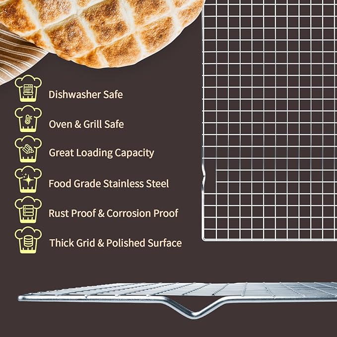 Cooling Rack for Baking, 16x10 Inches Baking Rack, Thick Wire Cookie Rack for Cooking, Roasting, Grilling, Drying, Oven Safe, Fits Half Sheet Pan