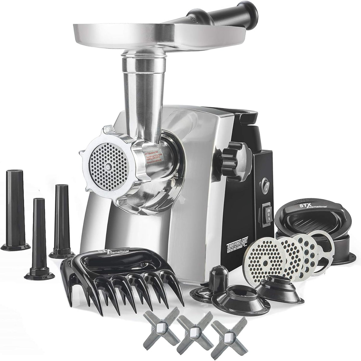 Turboforce Cadet 2000 Series Electric Meat Grinder | 5-in-1 Powerful Home Use | Sausage Stuffer | Kubbe Maker | 4 Grinding Plates | Stainless Steel Blades & More Included