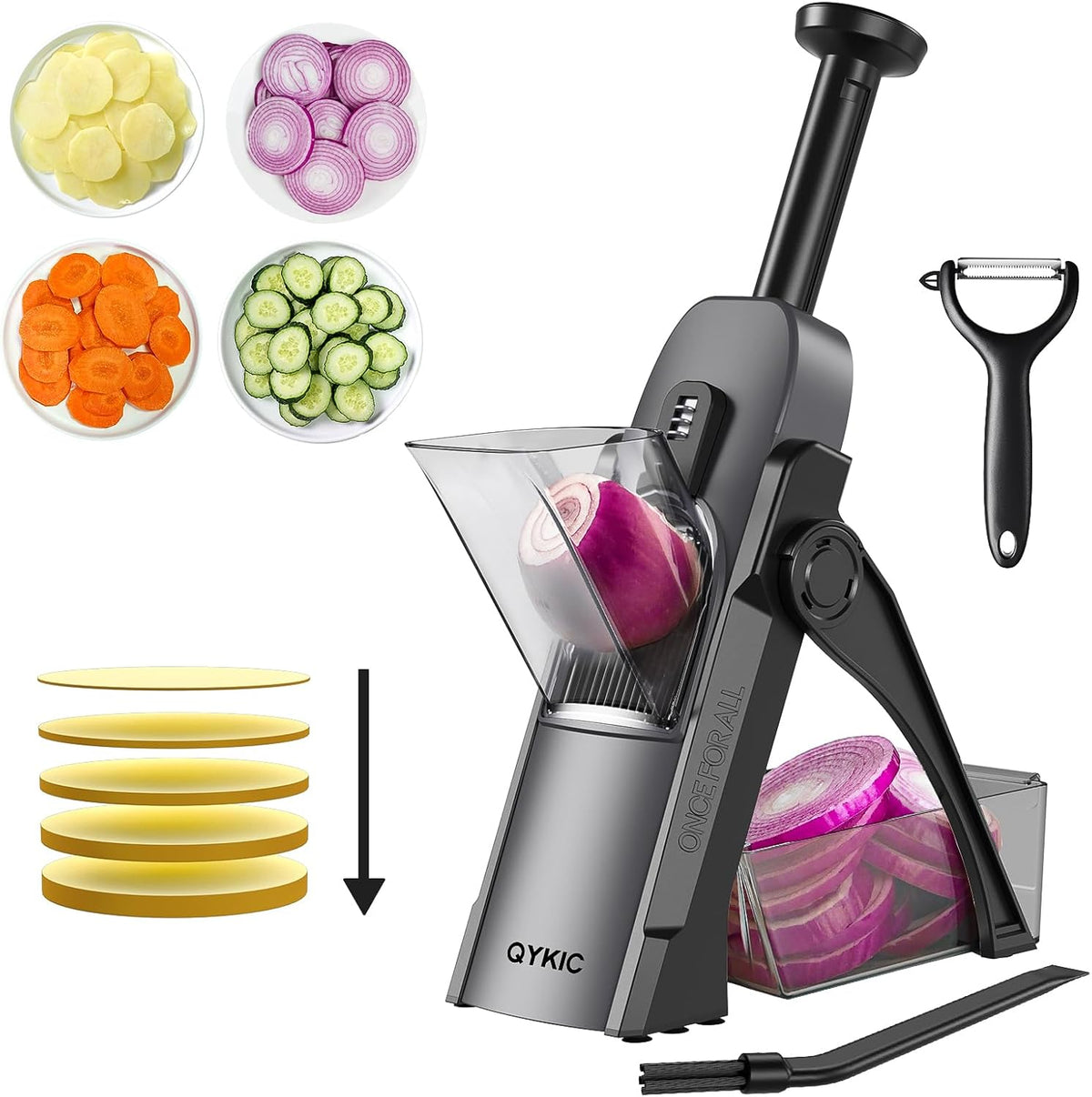 Safe Mandoline Slicer, Potato Clips Vegetable Food Cutter, Thickness Adjustable for Cucumber Onion Lemon with Vegetable Peeler (Only Slicer) Black