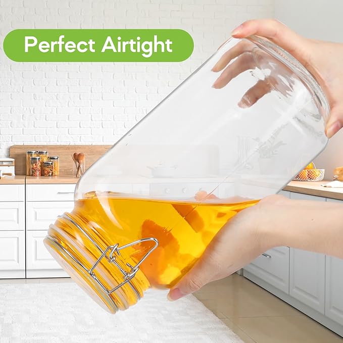 EkkoVla 78 oz Glass Food Storage Jars with Airtight Clamp Lids, Set of 3 Kitchen Canisters, Square Mason Jars Containers for Pasta, Coffee, Candy, Flour, Cereal, Dog Treats, Snacks and Canning