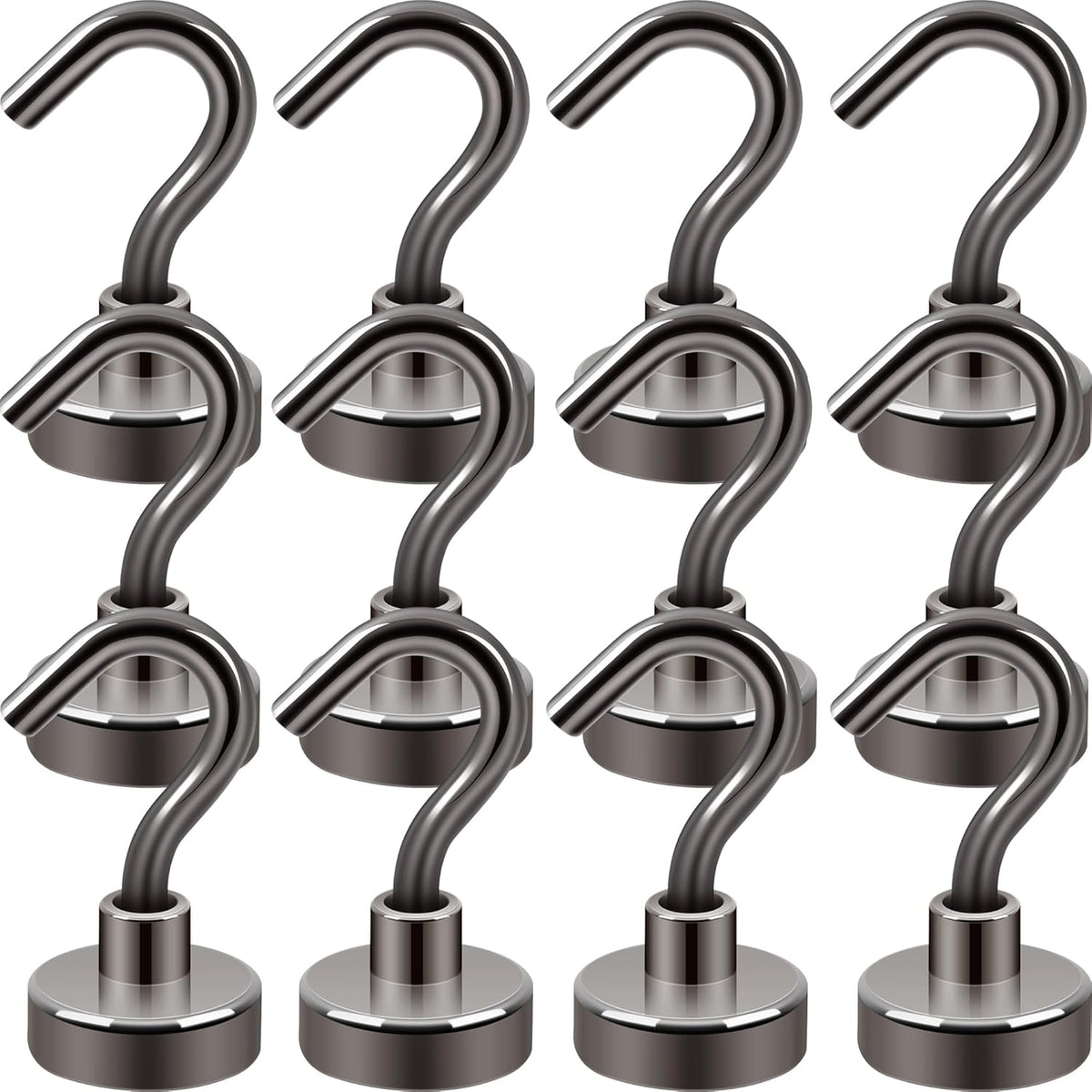 Neosmuk Magnetic Hooks, Cruise Ship Essentials, 30lb+ Heavy Duty Magnetic Hooks for Cruise Cabins, Refrigerator, Grill, Hanging, and Travel | Extra Strong Must-Haves Magnet Hook(Gunmetal,Pack of 12)