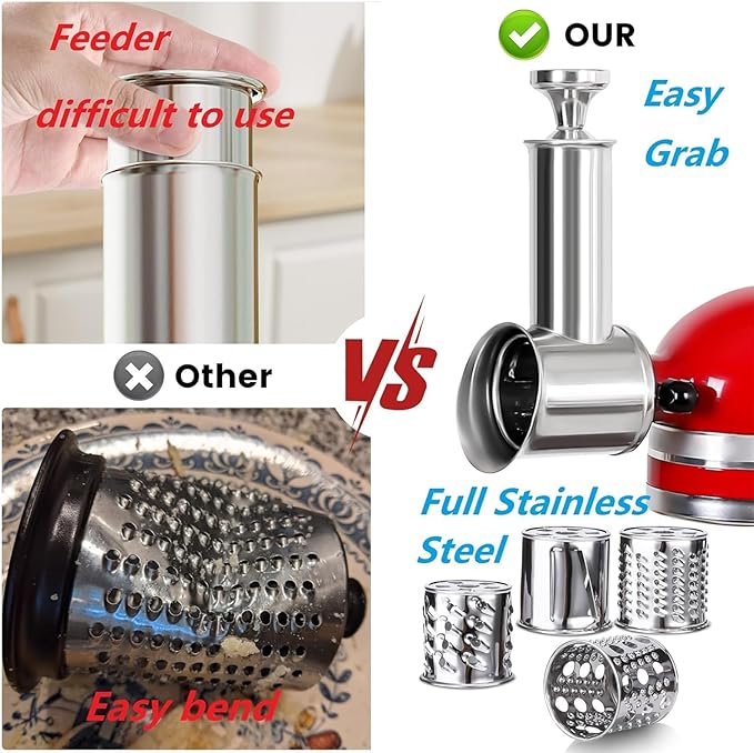 Stainless Steel Slicer Shredder Attachment for KitchenAid Mixer, Cheese Grater Attachment, Food Slicer for KitchenAid Mixer, Accessories for Kitchenaid