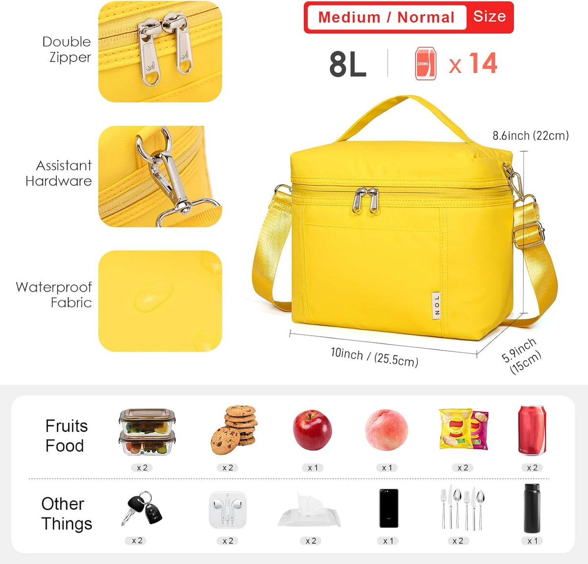 NOL Natural Organic Lifestyle Insulated Lunch Bags for Women Cooler Bag Lightweight Nylon Waterproof Lunch Box For Work