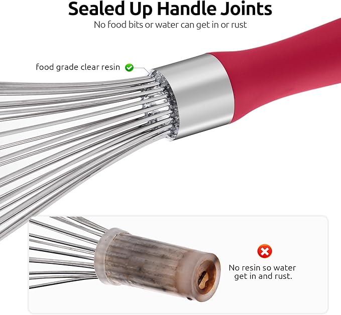 U-Taste Balloon Whisk for Cooking: 18/10 Stainless Steel Kitchen Wire Whisk, 12in Large Heavy Duty Egg Beater, Manual Mixing Tool with 12 High Flex Wires for Stirring, Blending Sauce (Red)