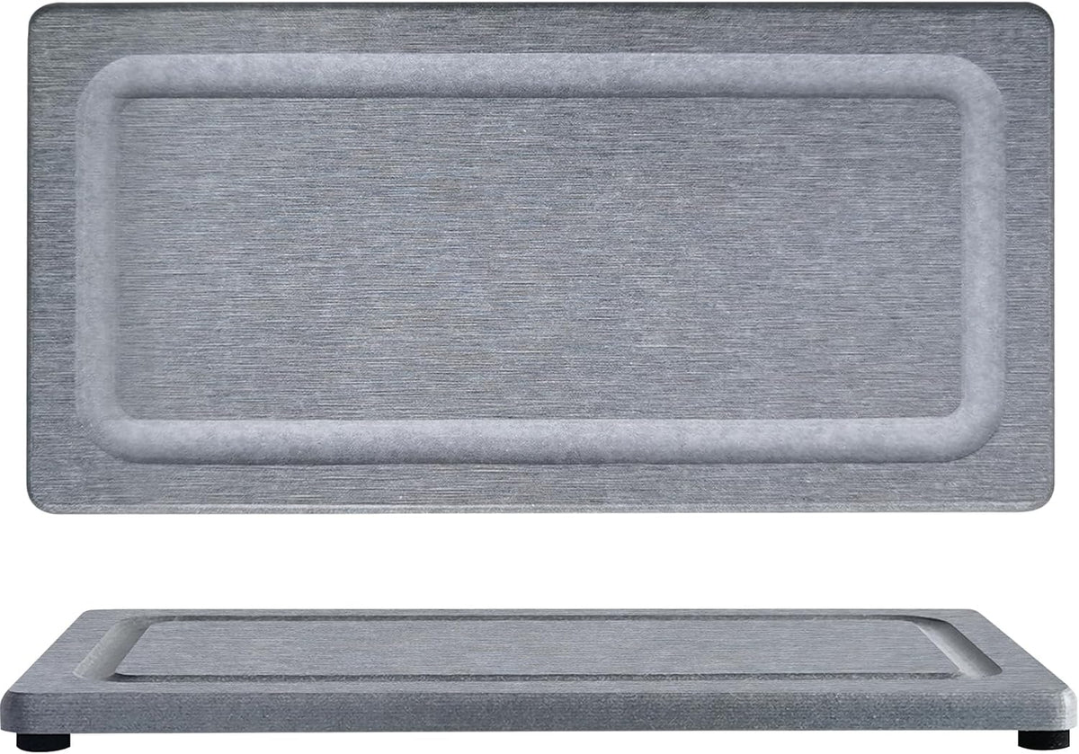 2 PCS Water Absorbing Stone Trays for Bathroom Sink & Kitchen Counter, Fast-Drying Diatomite Sink Coasters, Vanity Tray, Hand Soap Holder with Anti-Skid Pads (9.5" x 4.7" Gray)