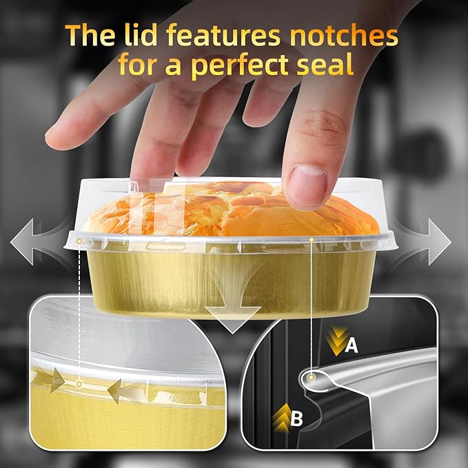 Beasea Mini Pie Tins with Lids, 120 Pack 4 Inch 8oz Disposable Creme Brulee Ramekins Golden Mini Small Aluminum Foil Pie Tart Cake Baking Pans Individual Round Containers Oven Safe for Baking