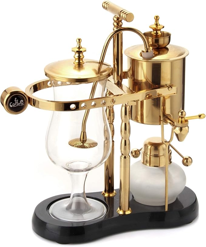 Diguo Belgian/Belgium Family Balance Siphon/Syphon Coffee Maker, Elegant Double Ridged Fulcrum with Tee handle (Classic Gold)