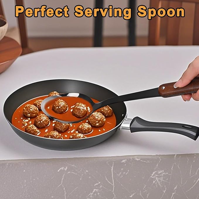 Stainless Steel Mirror Polished Kitchen Utensils Set - 6pcs Cooking Utensils Set with Wooden Handle, Heat Resistant Kitchen Tool Set for Cooking with Turners,Spatula,Ladle,Skimmer,Solid Spoon,Pasta