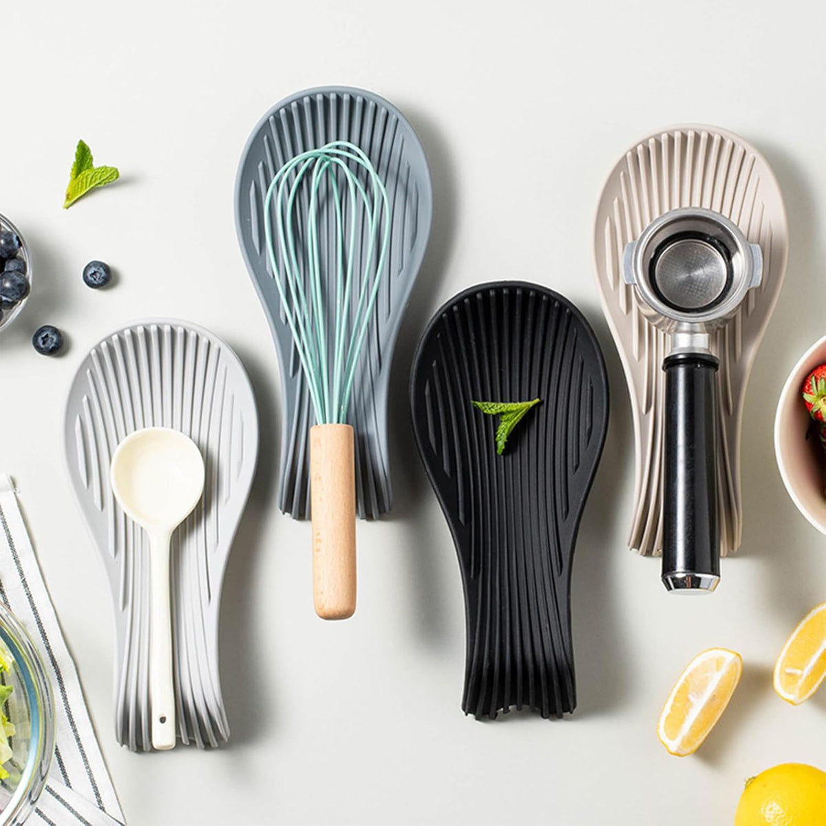 Stove Top Spoon Rest - Heat Resistant & Non-Slip Silicone Holder for Kitchen Counter, Large Cooking Utensil Rest(Dark Gray)