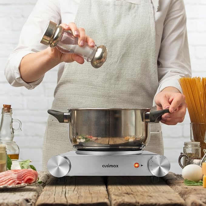 Electric Stove, CUSIMAX Portable Hot Plate for Countertop, Single Cast Iron Burner, 1500 Watts 7-Stage Temperature Control, Suitable for Any Cookware, Easy to Clean