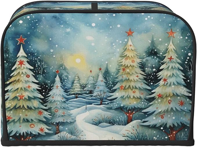 Toaster Cover 4 Slice Christmas Tree Watercolor Winter Forest Kitchen Small Appliance Covers with Pockets Dust and Fingerprint Protection