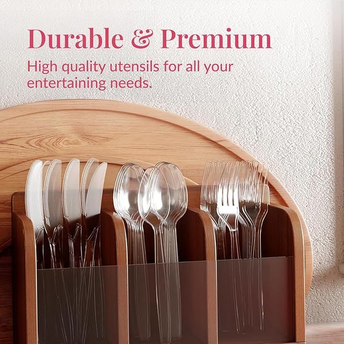Prestee 600 Plastic Silverware Set - 200 Plastic Knives, Forks, and Spoons for 200 Guests - Heavy Duty Bulk Disposable Flatware Utensils for Christmas, Holiday, Wedding Party Supplies