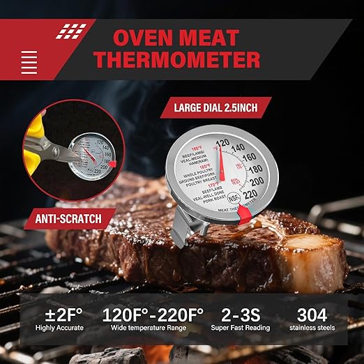 5 Pack Professional Kitchen Food Thermometer Set – Includes Instant Read Digital Meat Thermometer, Oven-Safe, Ambient Oven Monitoring, Fridge & Candy/Deep Fry for Cooking, BBQ, Baking