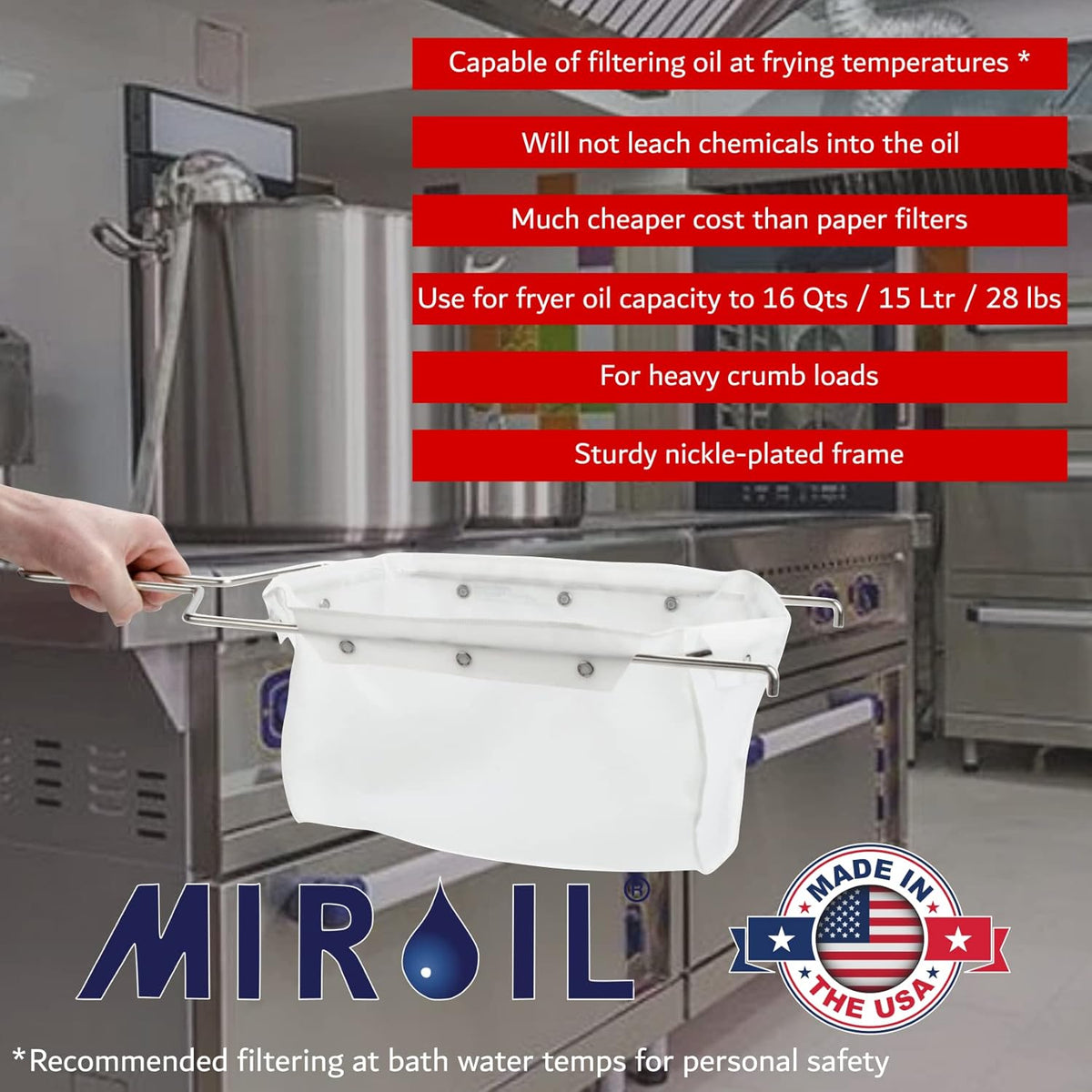 MirOil B6PS Fryer Filter Bag & Frame Combo, Extends Grease Life, Handles Hot & Cold Cooking Oil & Filters Up to 70 Lb. Polishing Oil, Maintain Quality & Taste of Fried Foods, Reduce Grease Contaminant