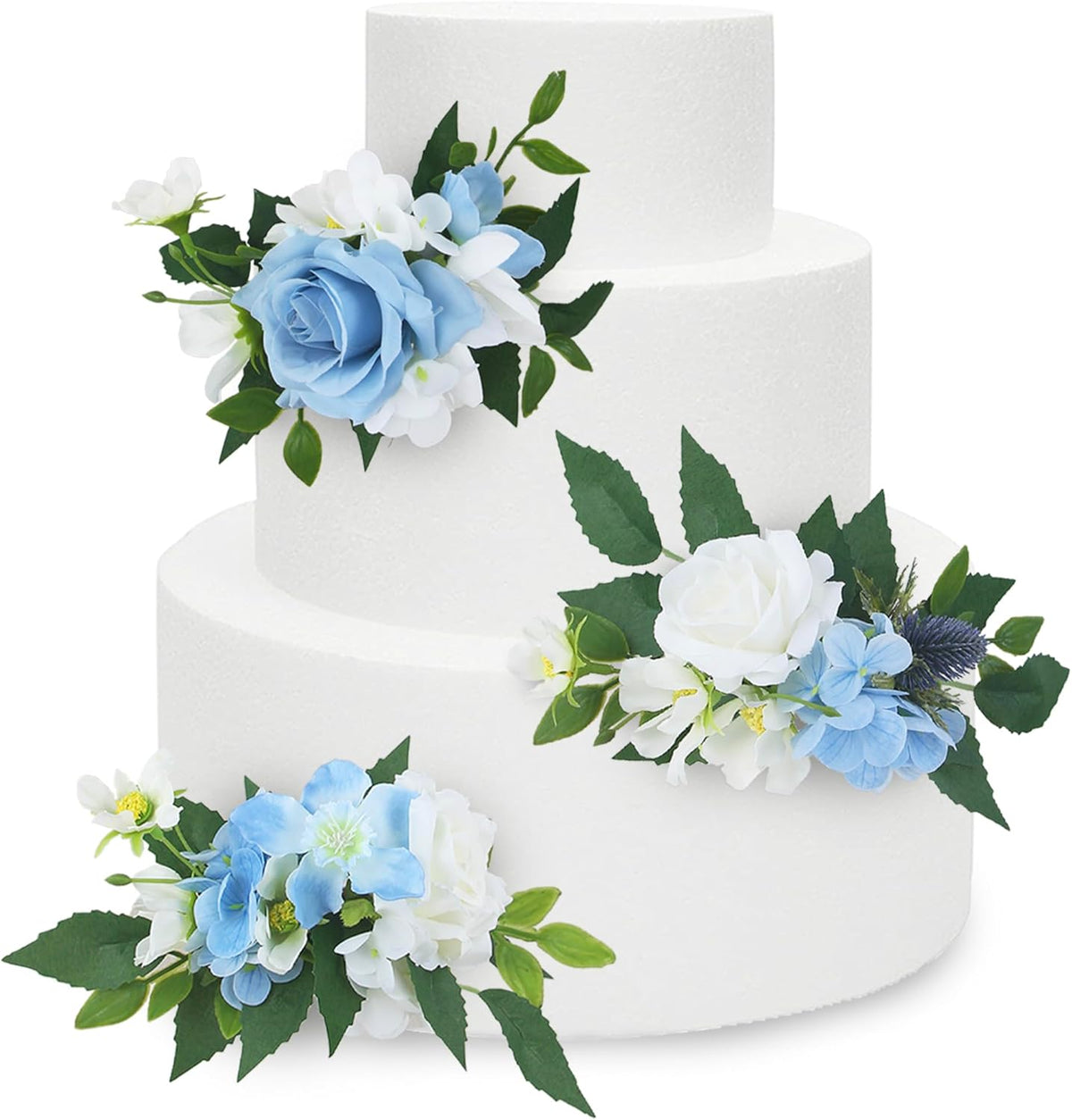 Rinlong 3Pcs Pre-made Flower Cake Topper Cake Decorations Baby Blue Wedding Cake Decorating Flowers Cake Decor Baptism Girl Women Birthday Party Bridal Baby Shower